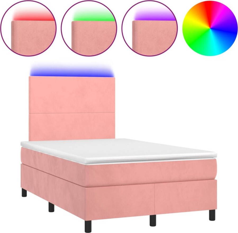 VidaXL -Boxspring-met-matras-en-LED-fluweel-roze-120x200-cm - Foto 2