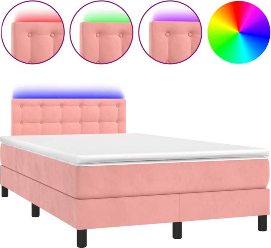 VidaXL -Boxspring-met-matras-en-LED-fluweel-roze-120x200-cm - Foto 2