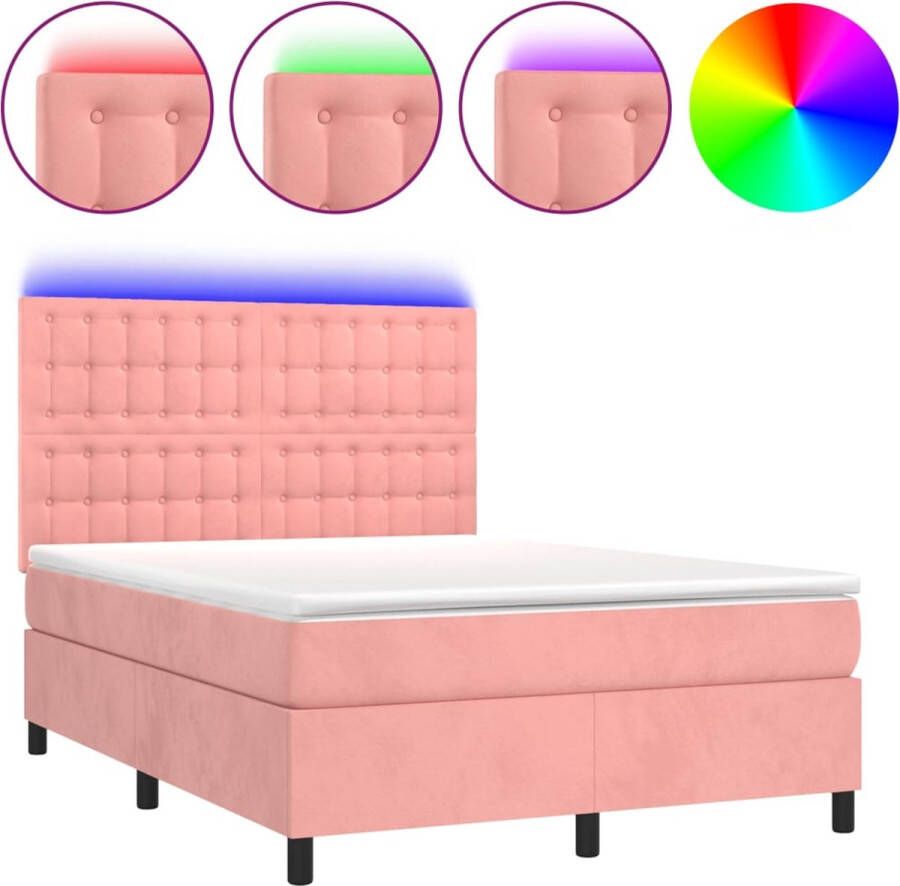 VidaXL -Boxspring-met-matras-en-LED-fluweel-roze-140x190-cm - Foto 4