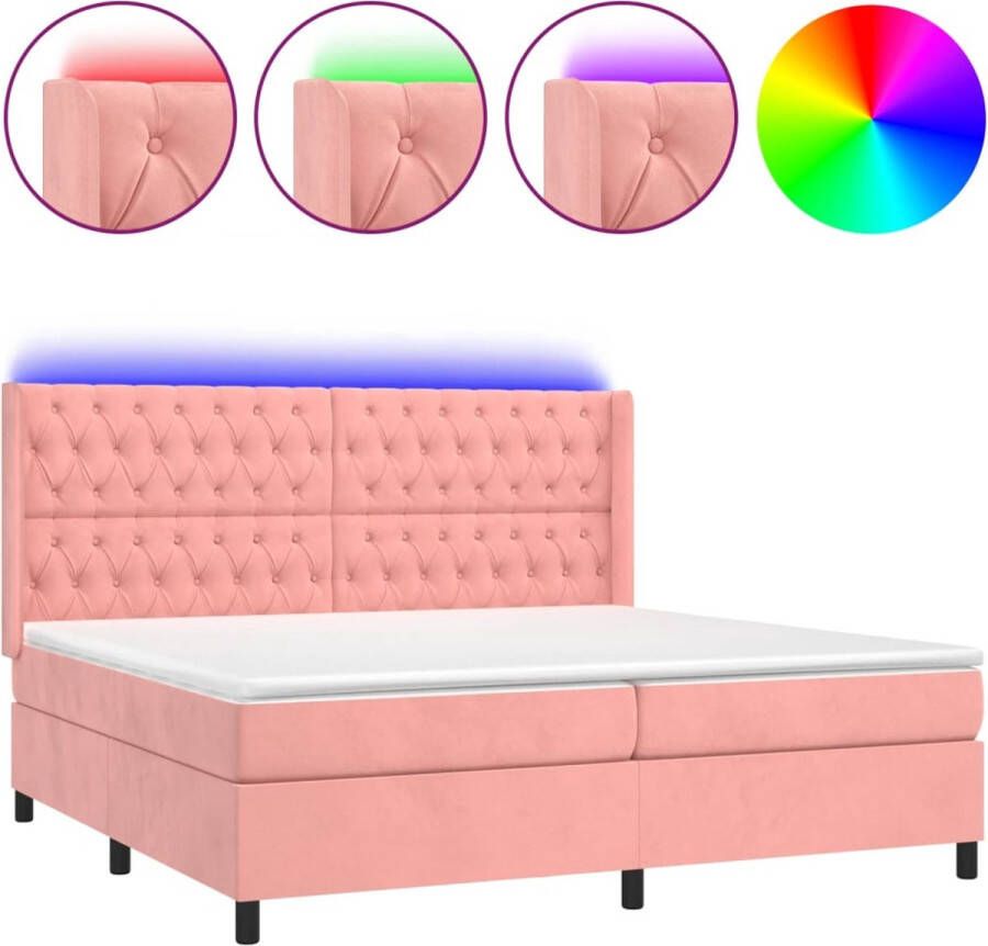 VidaXL -Boxspring-met-matras-en-LED-fluweel-roze-160x200-cm - Foto 1