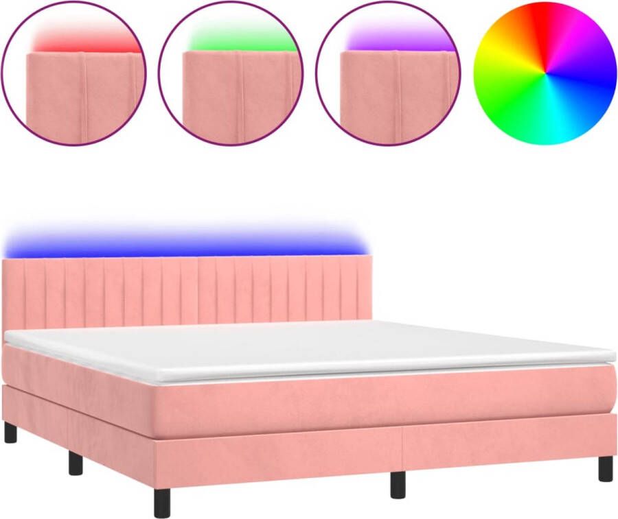 VidaXL -Boxspring-met-matras-en-LED-fluweel-roze-160x200-cm - Foto 2