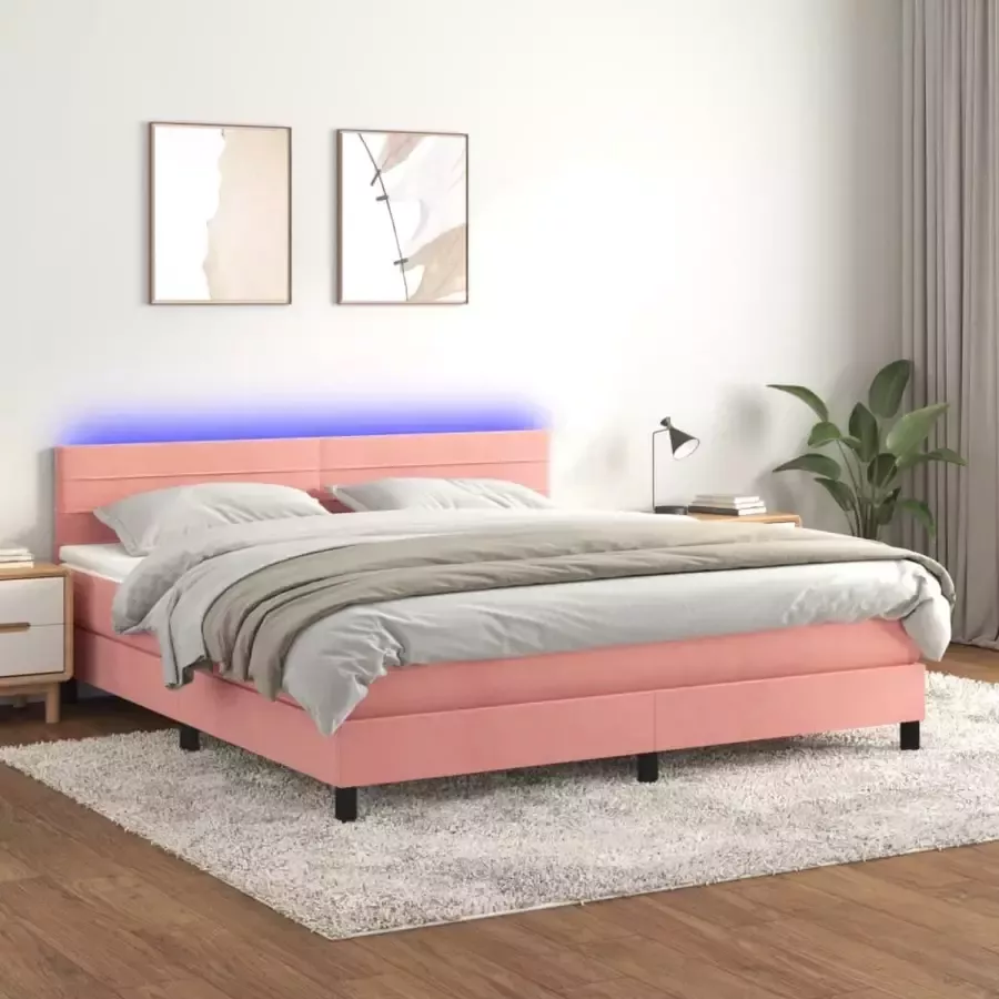 VidaXL -Boxspring-met-matras-en-LED-fluweel-roze-160x200-cm - Foto 3