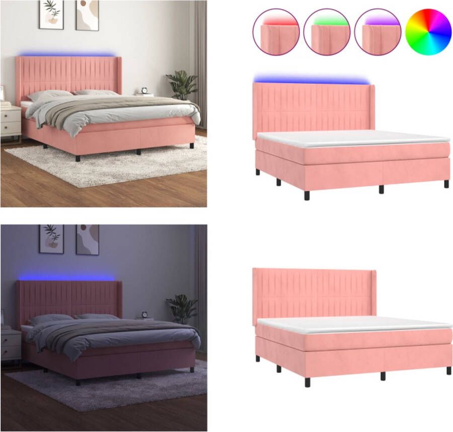 vidaXL Boxspring met matras en LED fluweel roze 160x200 cm Boxspring Boxsprings Bed Slaapmeubel