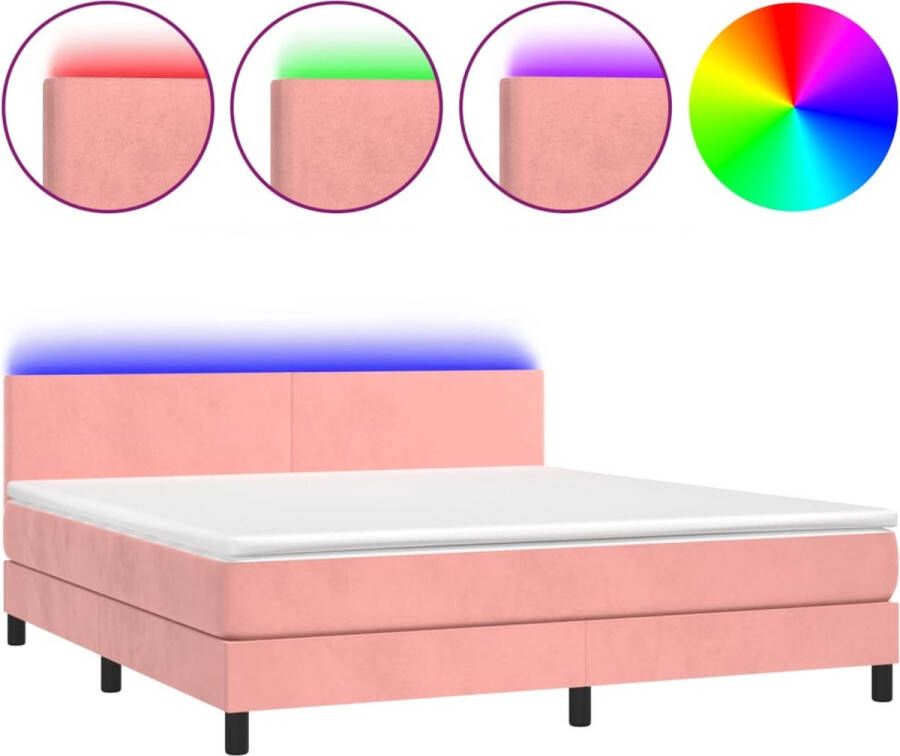 VidaXL -Boxspring-met-matras-en-LED-fluweel-roze-180x200-cm - Foto 3
