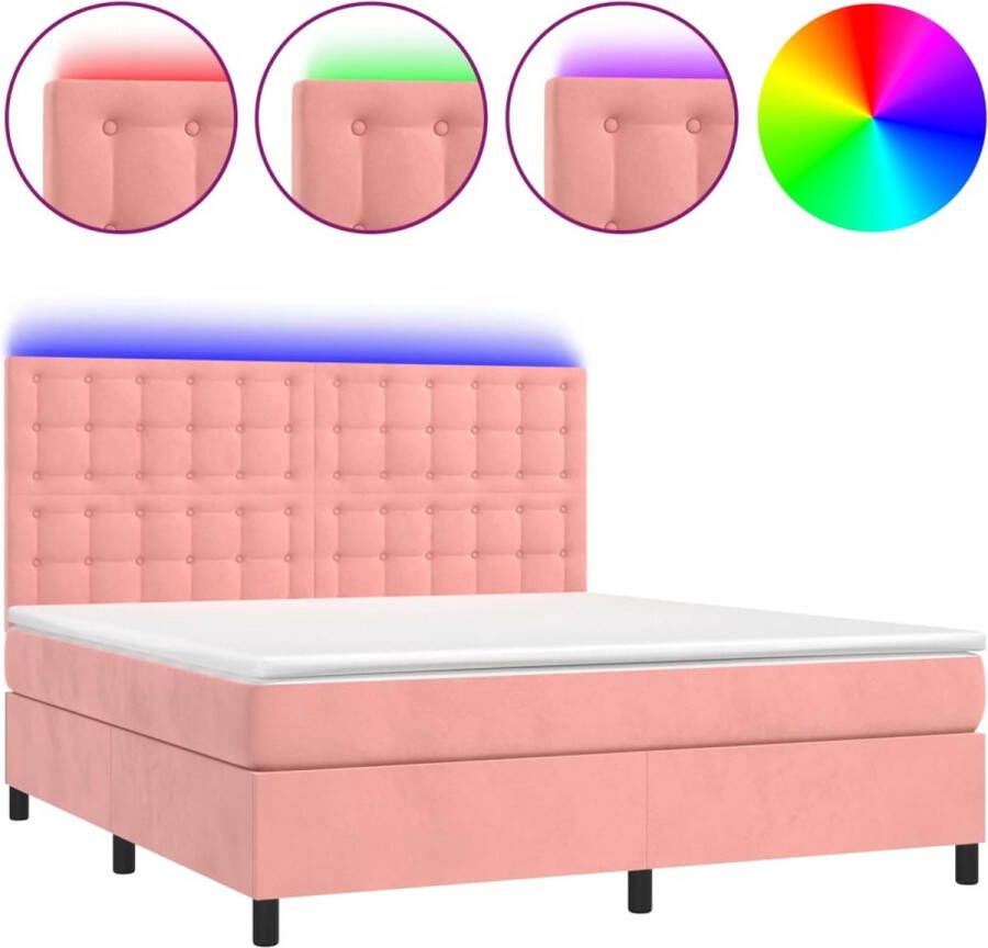 VidaXL -Boxspring-met-matras-en-LED-fluweel-roze-180x200-cm - Foto 1