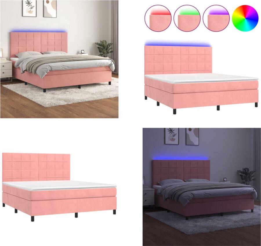 VidaXL Boxspring met matras en LED fluweel roze 180x200 cm Boxspring Boxsprings Bed Slaapmeubel
