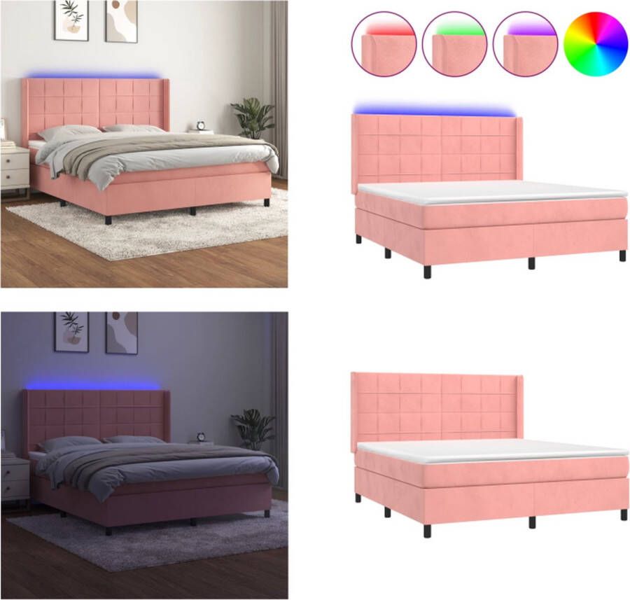 VidaXL Boxspring met matras en LED fluweel roze 180x200 cm Boxspring Boxsprings Bed Slaapmeubel