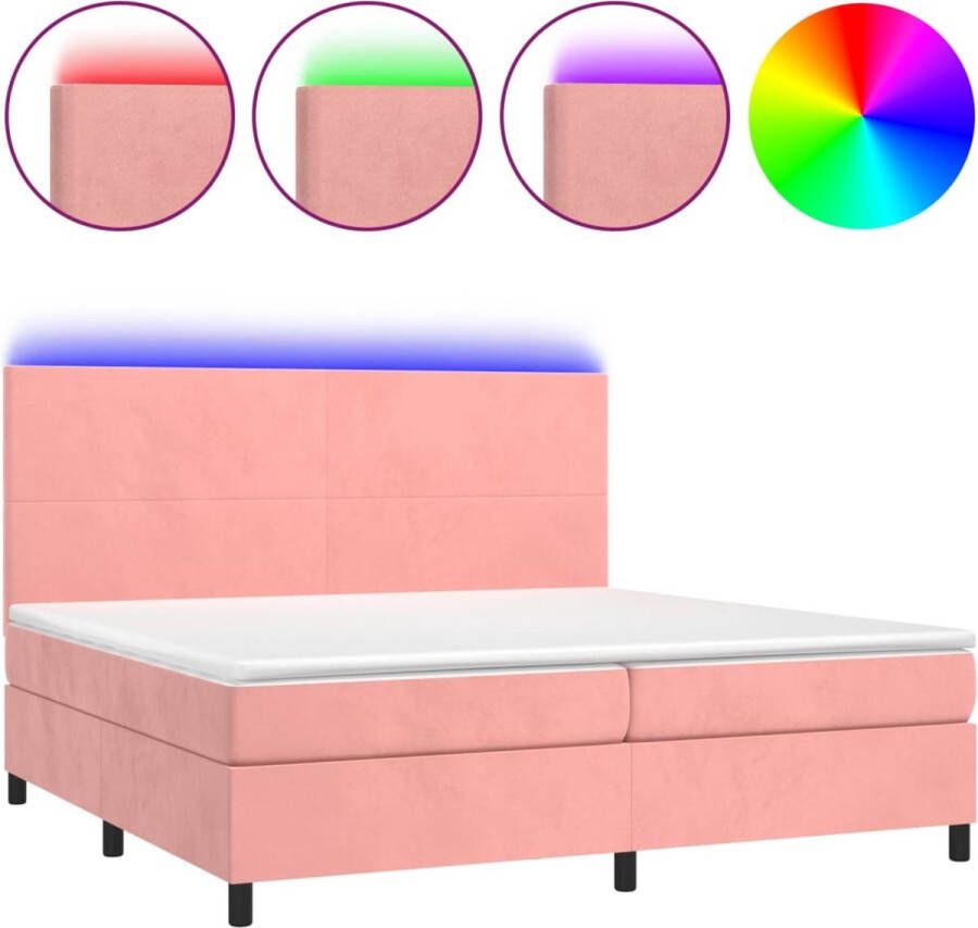 VidaXL -Boxspring-met-matras-en-LED-fluweel-roze-200x200-cm - Foto 1