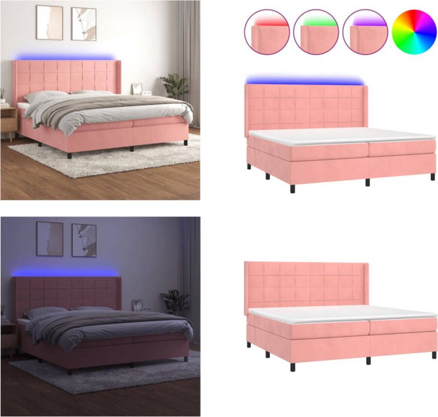 VidaXL Boxspring met matras en LED fluweel roze 200x200 cm Boxspring Boxsprings Bed Slaapmeubel - Foto 2