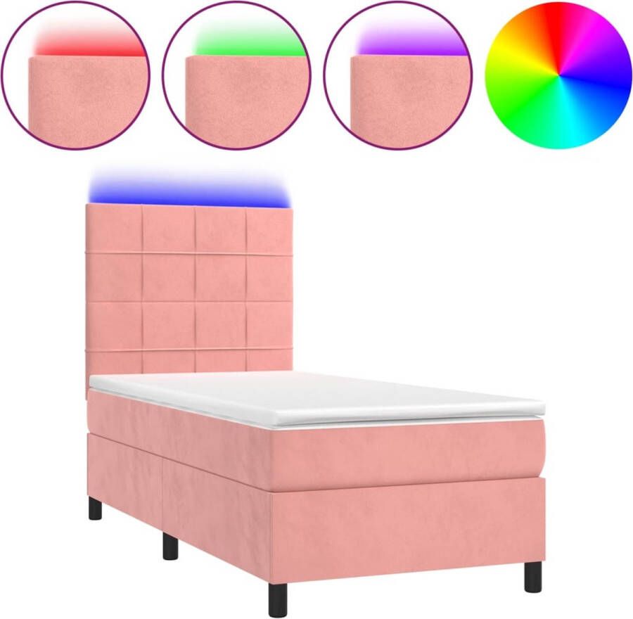 VidaXL -Boxspring-met-matras-en-LED-fluweel-roze-90x190-cm - Foto 2