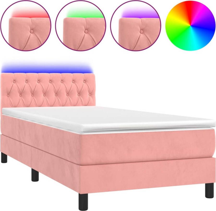 VidaXL -Boxspring-met-matras-en-LED-fluweel-roze-90x190-cm - Foto 1