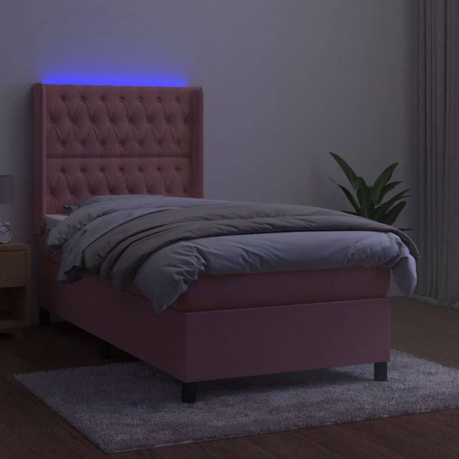 VidaXL -Boxspring-met-matras-en-LED-fluweel-roze-90x200-cm