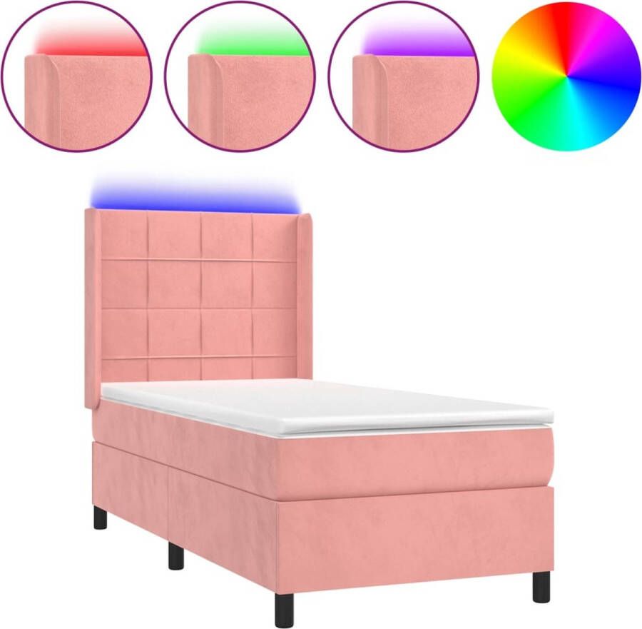 VidaXL -Boxspring-met-matras-en-LED-fluweel-roze-90x200-cm - Foto 3