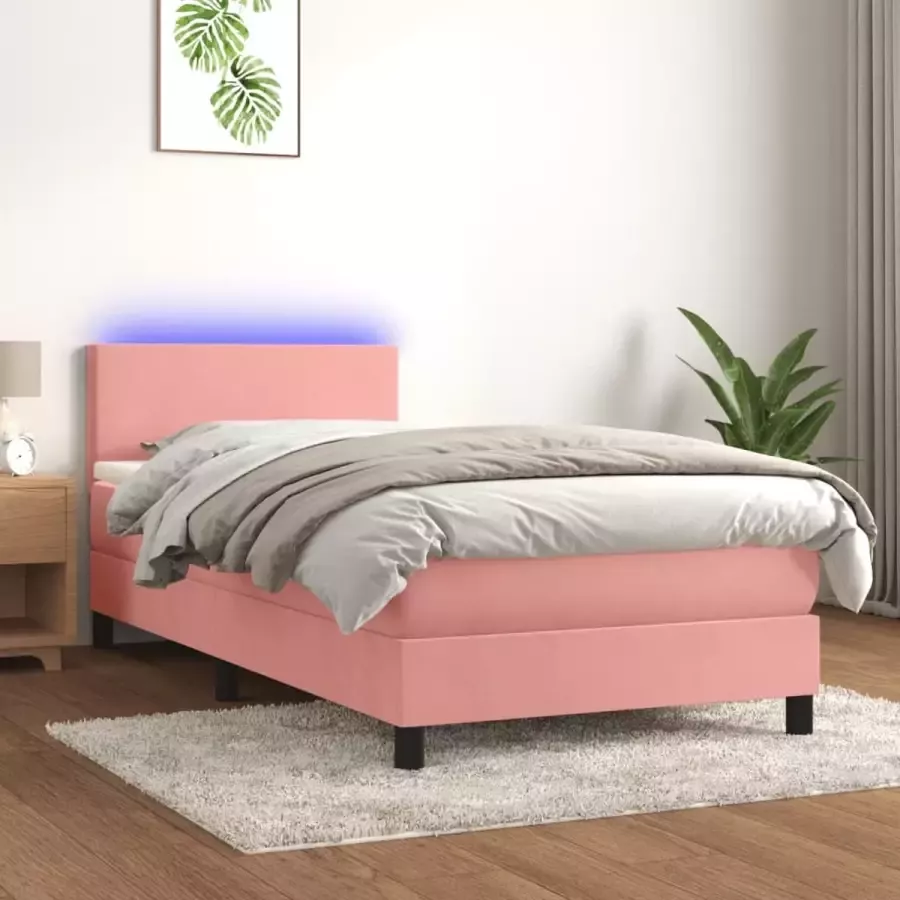VidaXL -Boxspring-met-matras-en-LED-fluweel-roze-90x200-cm - Foto 4