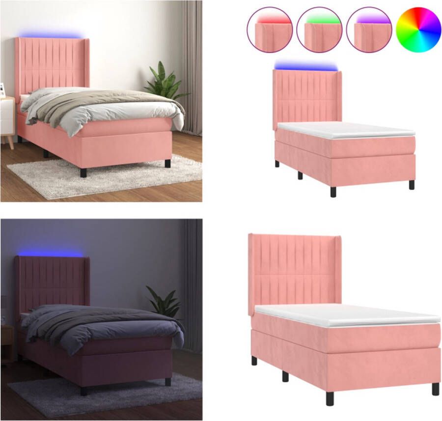 VidaXL Boxspring met matras en LED fluweel roze 90x200 cm Boxspring Boxsprings Bed Slaapmeubel - Foto 2