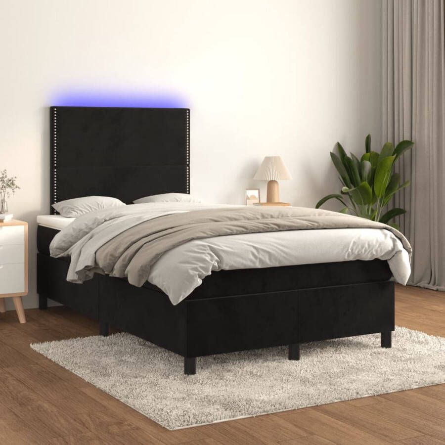 VidaXL -Boxspring-met-matras-en-LED-fluweel-zwart-120x200-cm