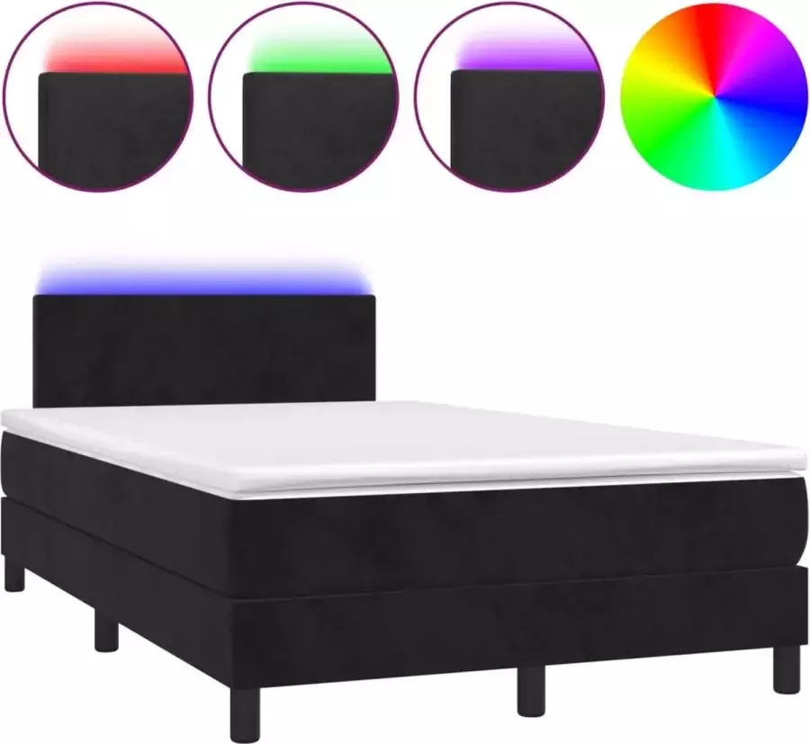 VidaXL Boxspring met matras en LED fluweel zwart 120x200 cm Boxspring Matras LED