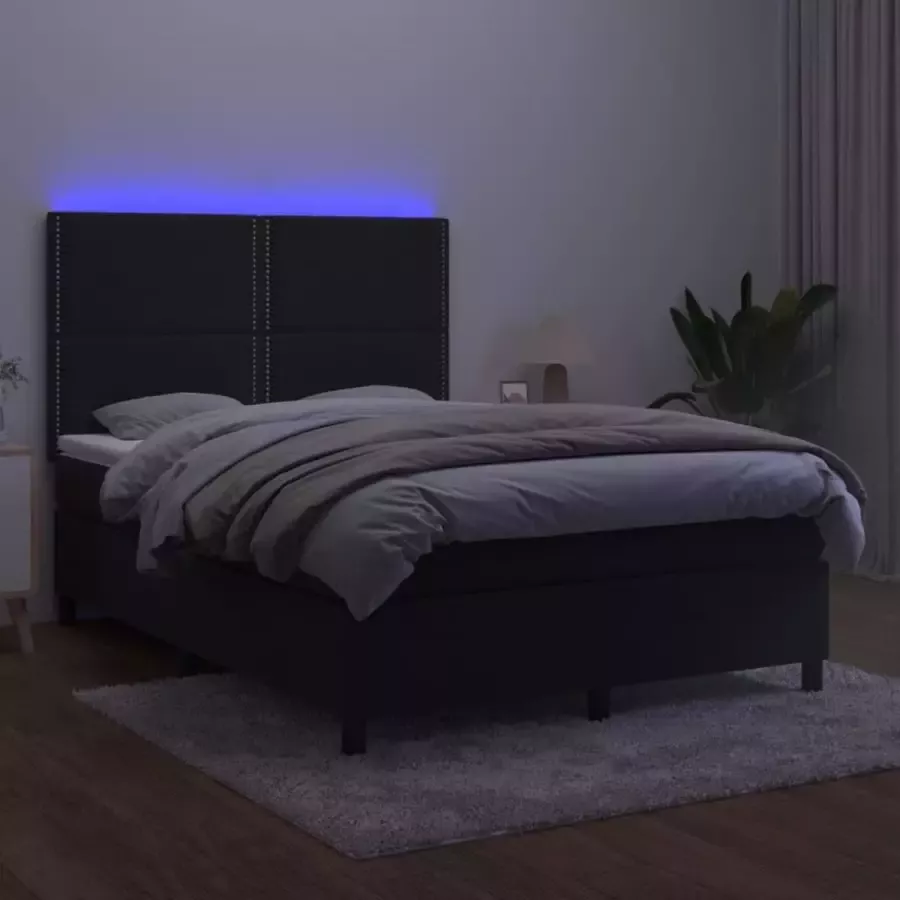 VidaXL -Boxspring-met-matras-en-LED-fluweel-zwart-140x190-cm