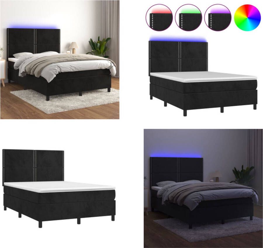 VidaXL Boxspring met matras en LED fluweel zwart 140x190 cm Boxspring Boxsprings Bed Slaapmeubel - Foto 2