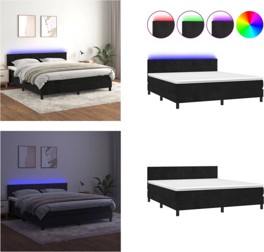vidaXL Boxspring met matras en LED fluweel zwart 160x200 cm Boxspring Boxsprings Bed Slaapmeubel