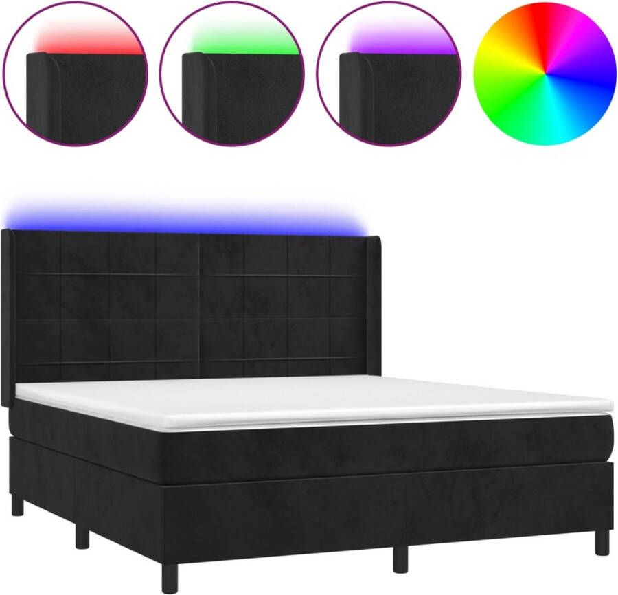 VidaXL -Boxspring-met-matras-en-LED-fluweel-zwart-180x200-cm