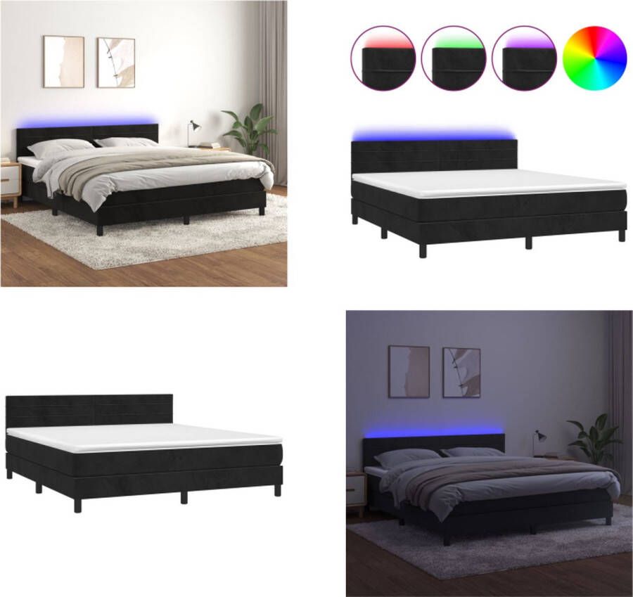 vidaXL Boxspring met matras en LED fluweel zwart 180x200 cm Boxspring Boxsprings Bed Slaapmeubel