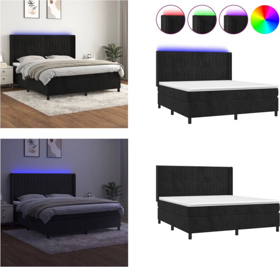 VidaXL Boxspring met matras en LED fluweel zwart 180x200 cm Boxspring Boxsprings Bed Slaapmeubel