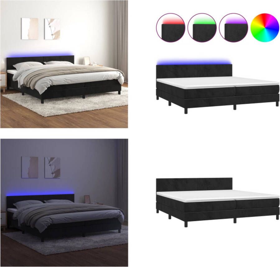 VidaXL Boxspring met matras en LED fluweel zwart 200x200 cm Boxspring Boxsprings Bed Slaapmeubel - Foto 2