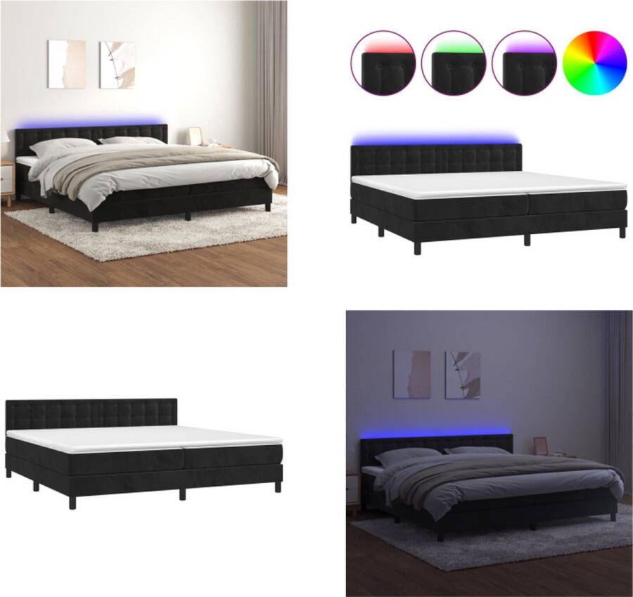 VidaXL Boxspring met matras en LED fluweel zwart 200x200 cm Boxspring Boxsprings Bed Slaapmeubel