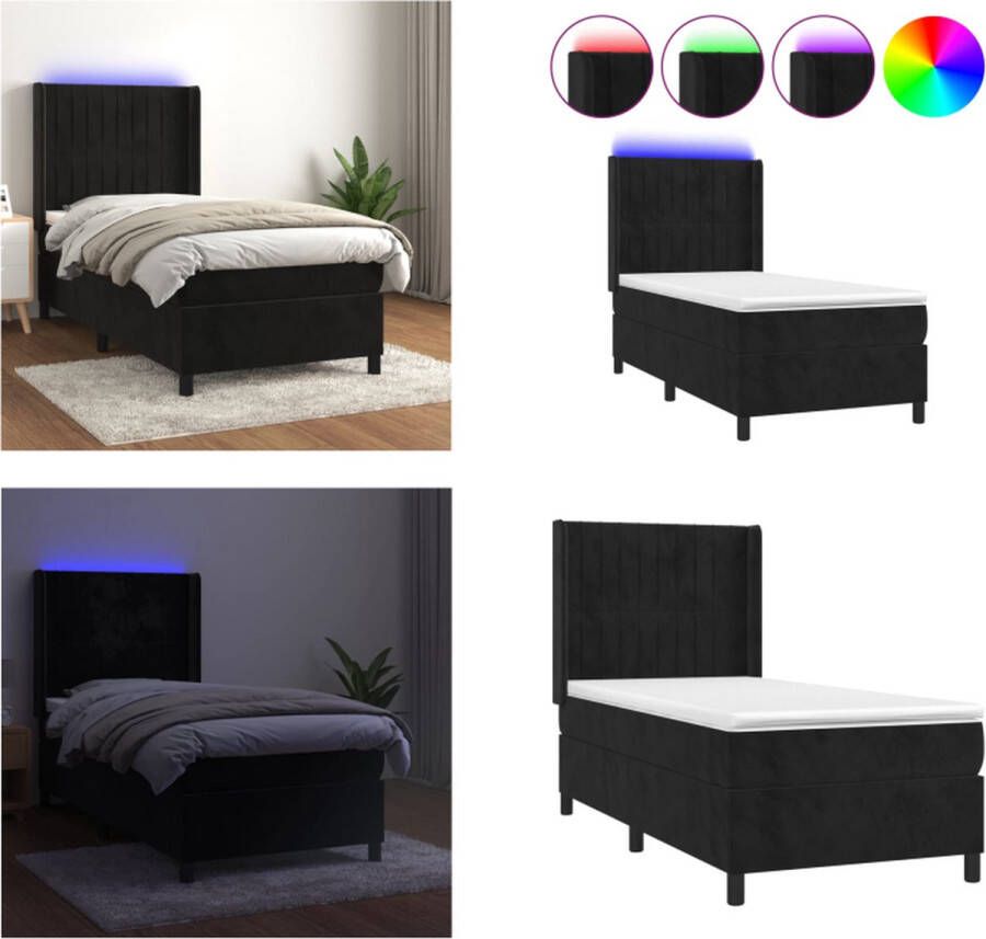 vidaXL Boxspring met matras en LED fluweel zwart 80x200 cm Boxspring Boxsprings Bed Slaapmeubel