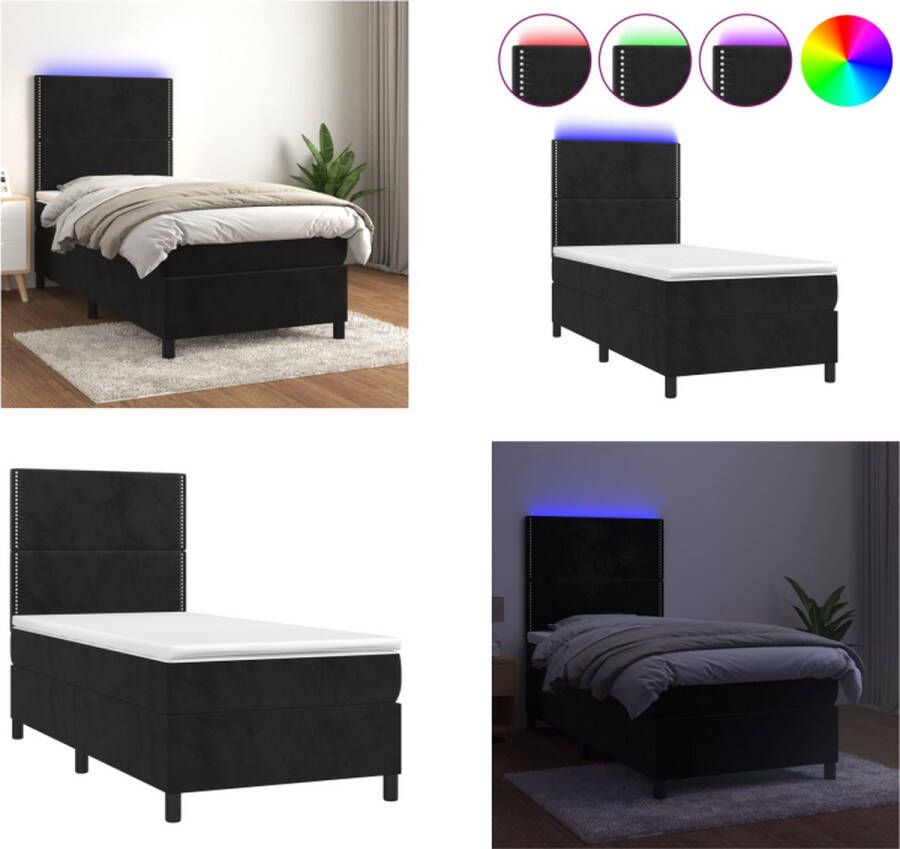 VidaXL Boxspring met matras en LED fluweel zwart 90x190 cm Boxspring Boxsprings Bed Slaapmeubel - Foto 2