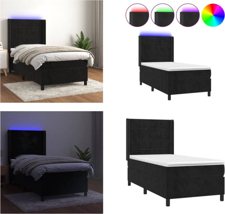 VidaXL Boxspring met matras en LED fluweel zwart 90x190 cm Boxspring Boxsprings Bed Slaapmeubel