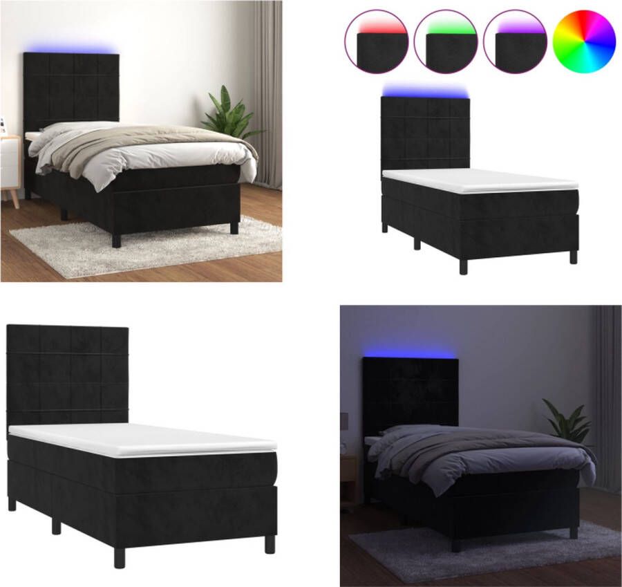 VidaXL Boxspring met matras en LED fluweel zwart 90x200 cm Boxspring Boxsprings Bed Slaapmeubel - Foto 4