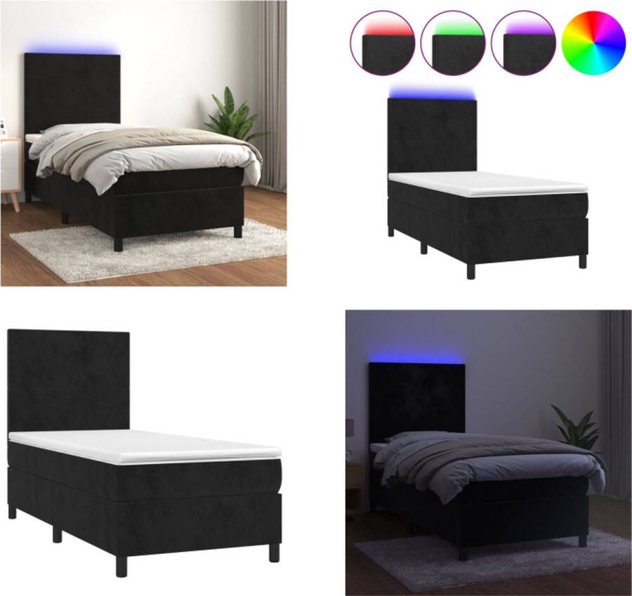 VidaXL Boxspring met matras en LED fluweel zwart 90x200 cm Boxspring Boxsprings Bed Slaapmeubel