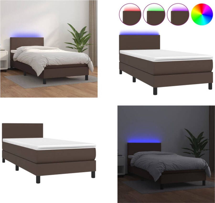 VidaXL Boxspring met matras en LED kunstleer bruin 100x200 cm Boxspring Boxsprings Bed Slaapmeubel - Foto 2