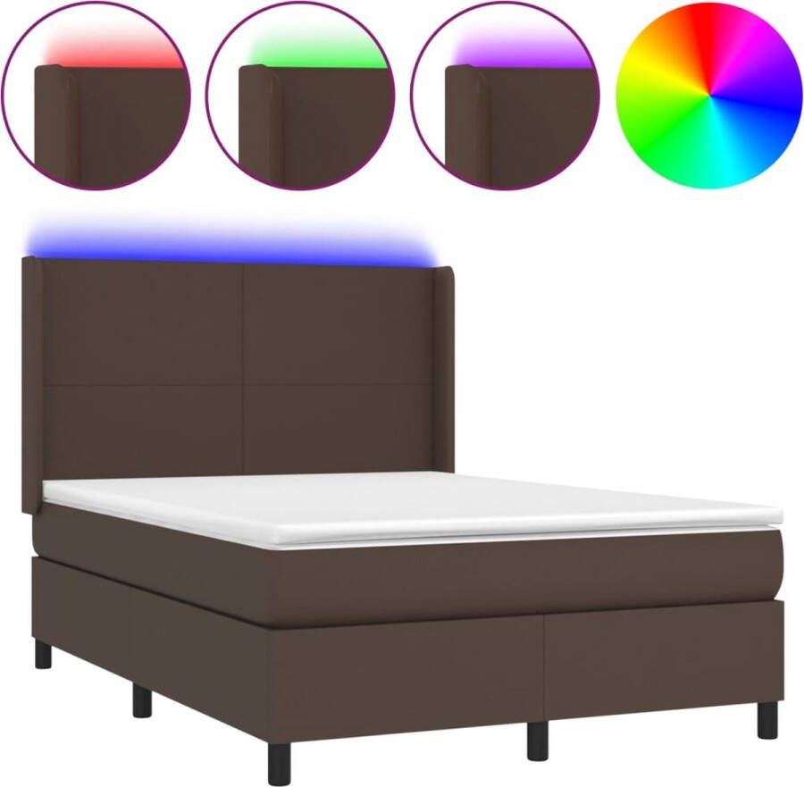 VidaXL -Boxspring-met-matras-en-LED-kunstleer-bruin-140x200-cm - Foto 1