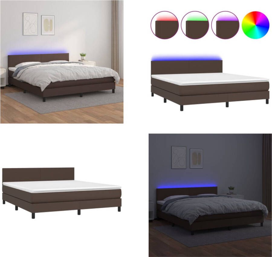 VidaXL Boxspring met matras en LED kunstleer bruin 160x200 cm Boxspring Boxsprings Bed Slaapmeubel