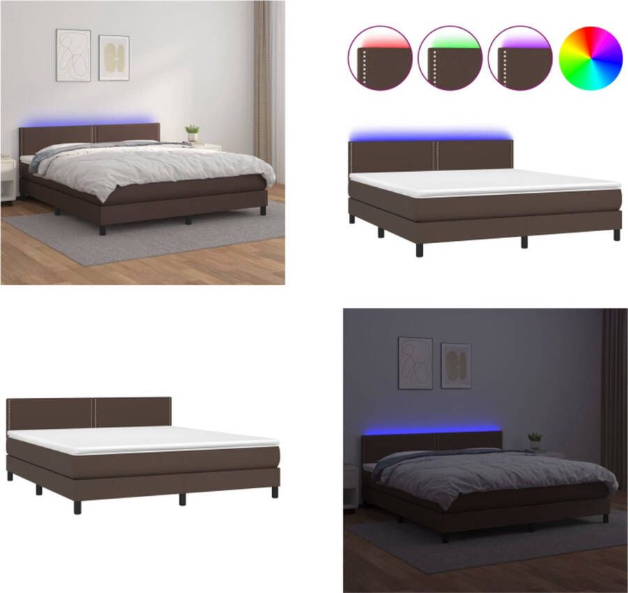vidaXL Boxspring met matras en LED kunstleer bruin 180x200 cm Boxspring Boxsprings Bed Slaapmeubel
