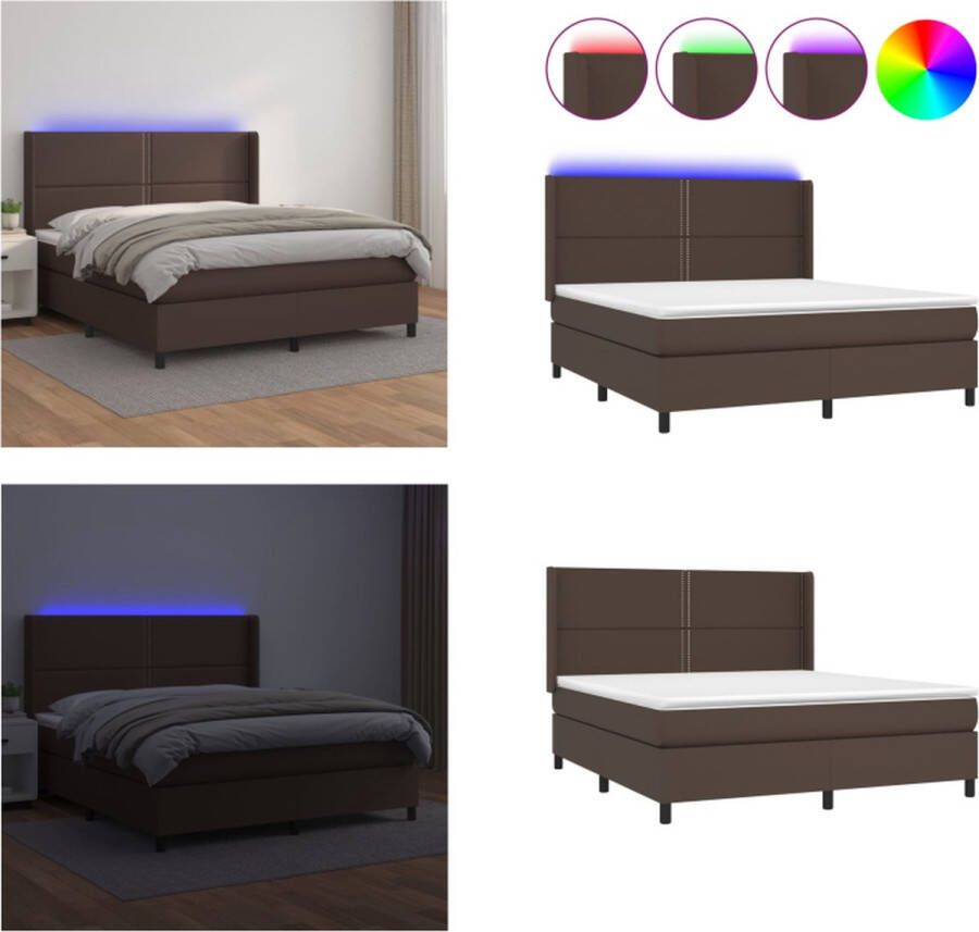 VidaXL Boxspring met matras en LED kunstleer bruin 180x200 cm Boxspring Boxsprings Bed Slaapmeubel