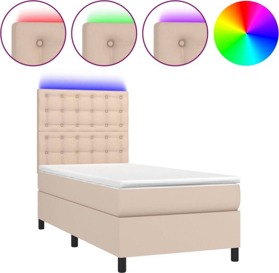 VidaXL -Boxspring-met-matras-en-LED-kunstleer-cappuccinokleur-100x200cm - Foto 2