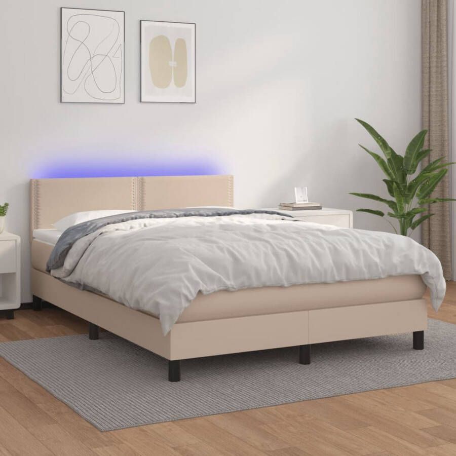 VidaXL -Boxspring-met-matras-en-LED-kunstleer-cappuccinokleur-140x200cm - Foto 3