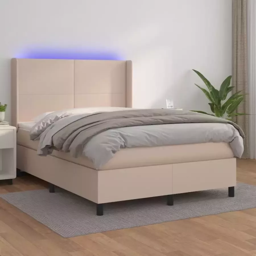 VidaXL -Boxspring-met-matras-en-LED-kunstleer-cappuccinokleur-140x200cm - Foto 3