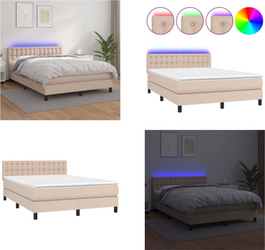 VidaXL Boxspring met matras en LED kunstleer cappuccinokleur 140x200cm Boxspring Boxsprings Bed Slaapmeubel - Foto 4