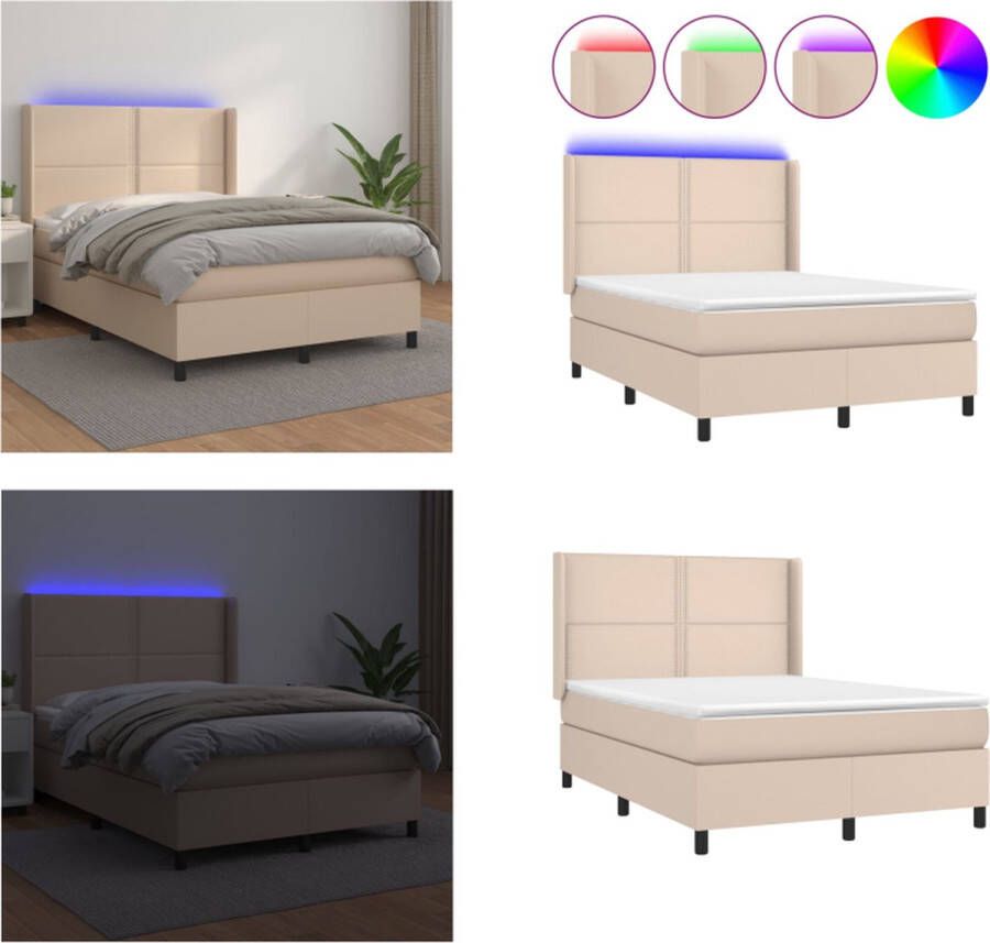 VidaXL Boxspring met matras en LED kunstleer cappuccinokleur 140x200cm Boxspring Boxsprings Bed Slaapmeubel - Foto 3