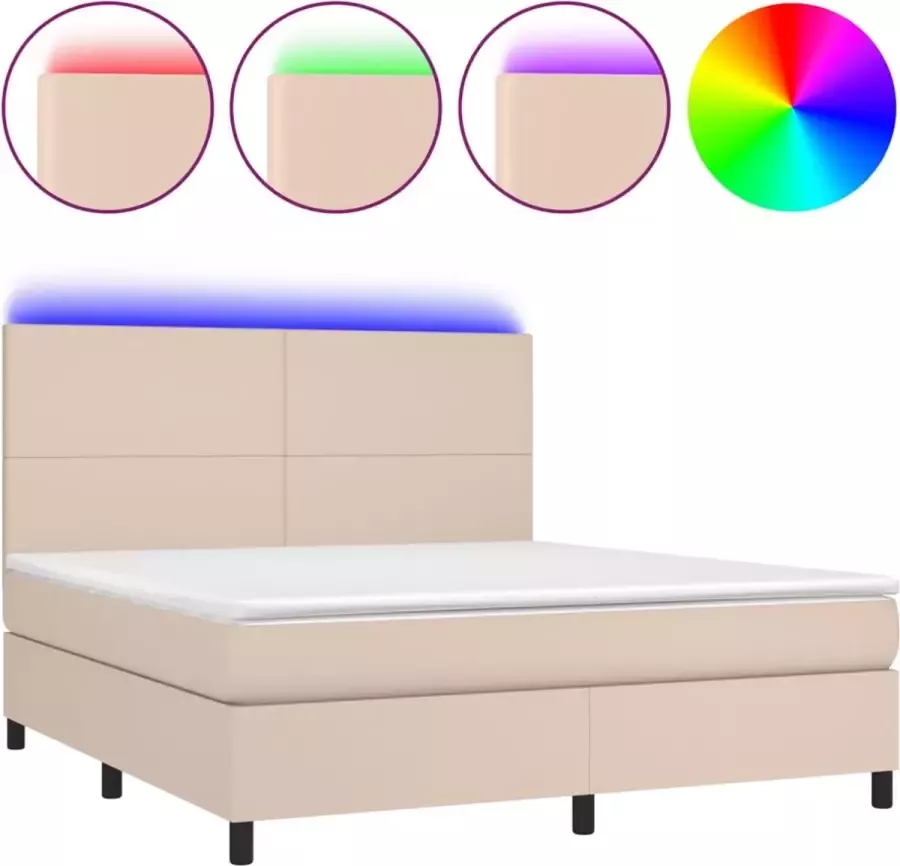 VidaXL -Boxspring-met-matras-en-LED-kunstleer-cappuccinokleur-160x200cm - Foto 3