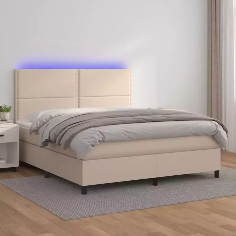 VidaXL -Boxspring-met-matras-en-LED-kunstleer-cappuccinokleur-160x200cm