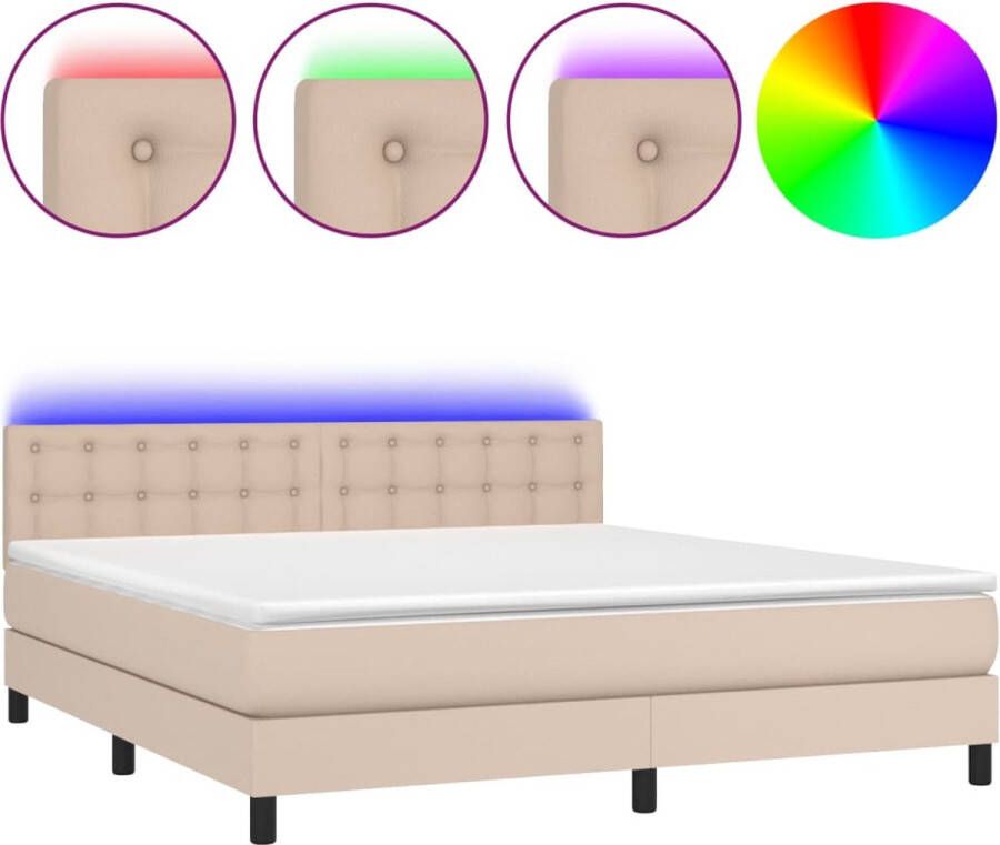 VidaXL -Boxspring-met-matras-en-LED-kunstleer-cappuccinokleur-180x200cm - Foto 5