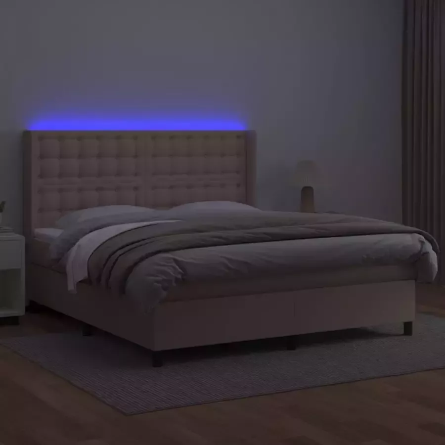 VidaXL -Boxspring-met-matras-en-LED-kunstleer-cappuccinokleur-180x200cm - Foto 1