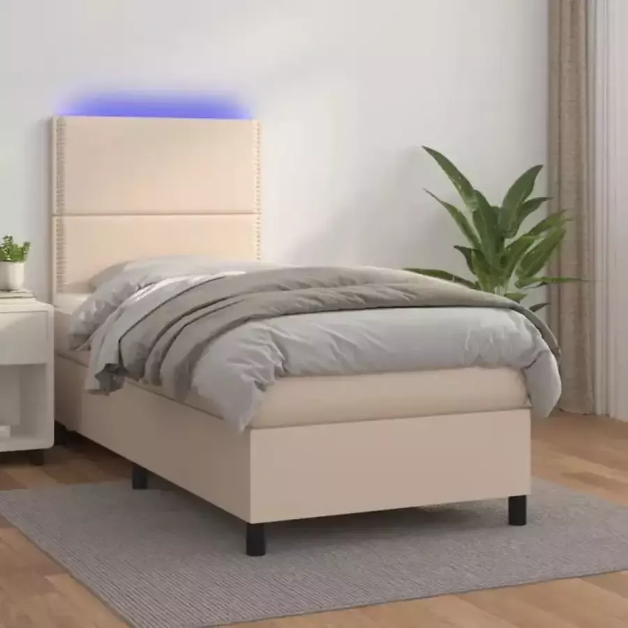 VidaXL -Boxspring-met-matras-en-LED-kunstleer-cappuccinokleur-80x200-cm