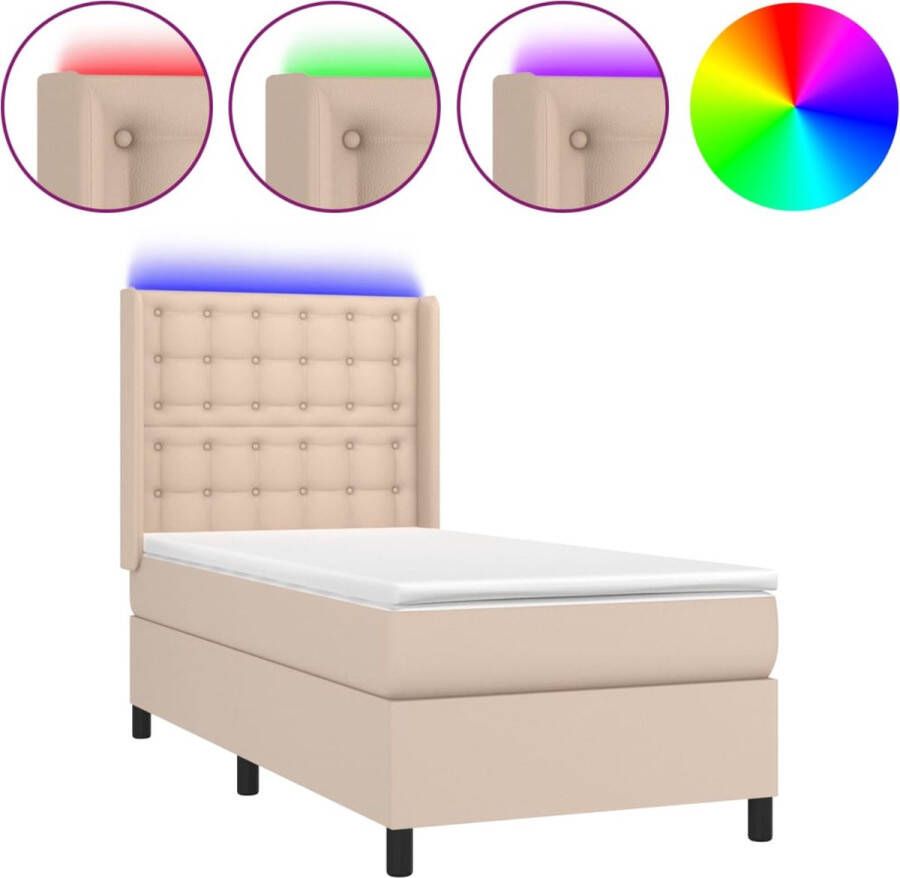 VidaXL -Boxspring-met-matras-en-LED-kunstleer-cappuccinokleur-80x200-cm